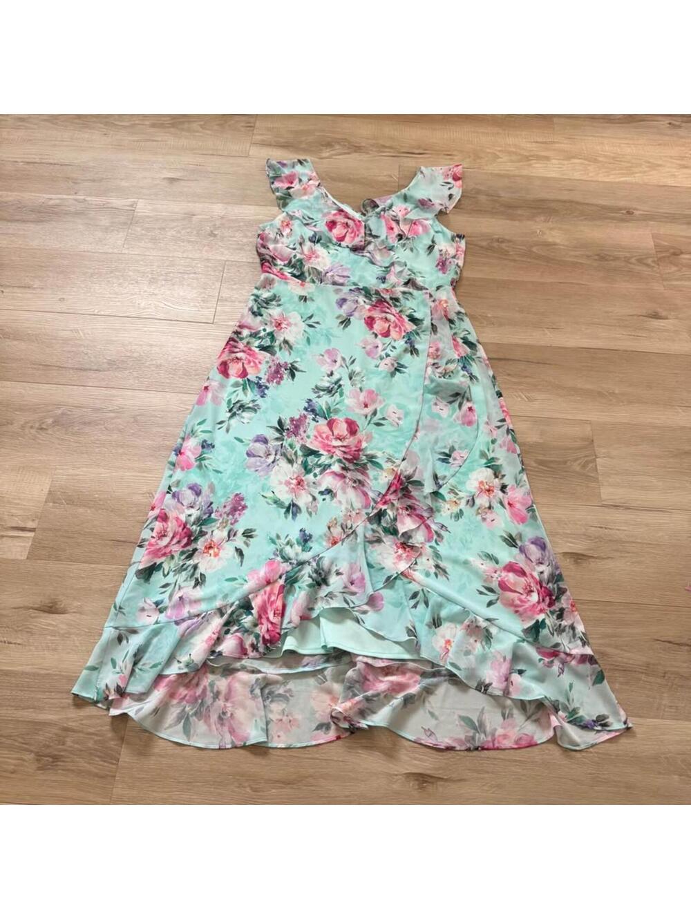 Laura Petites Blue Floral Sun Dress Long Ruffled Women's 12